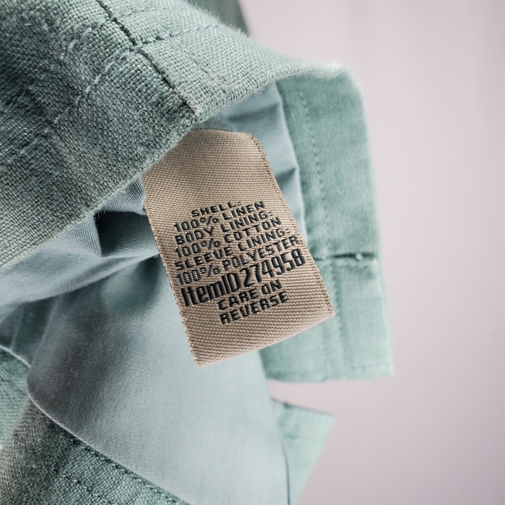 LL Bean Linen Blazer Womens Petite 8P Green Button Collar Pocket Lined Coastal - Picture 7 of 8